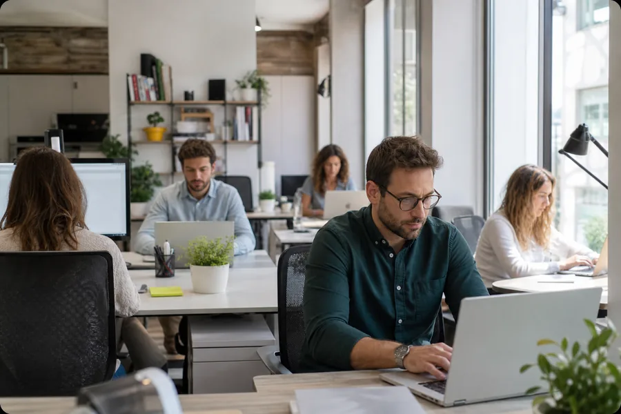 Professionisti che lavorano in un ufficio connesso