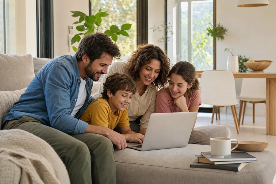 Famiglia connessa a Internet nella propria abitazione